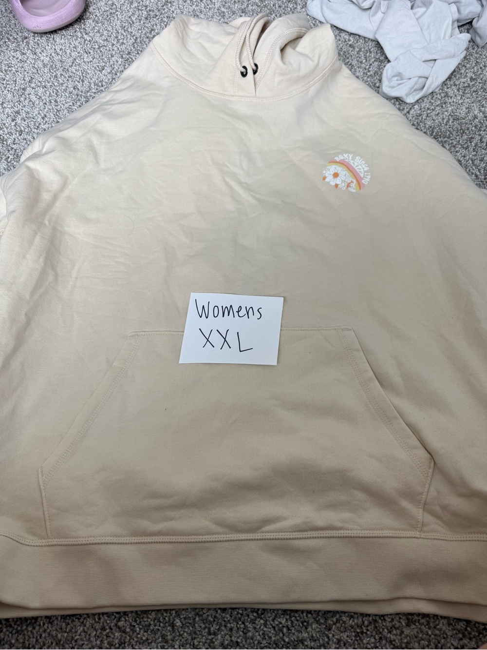 Roxy Cream Beige Hoodie with Small Floral Logo